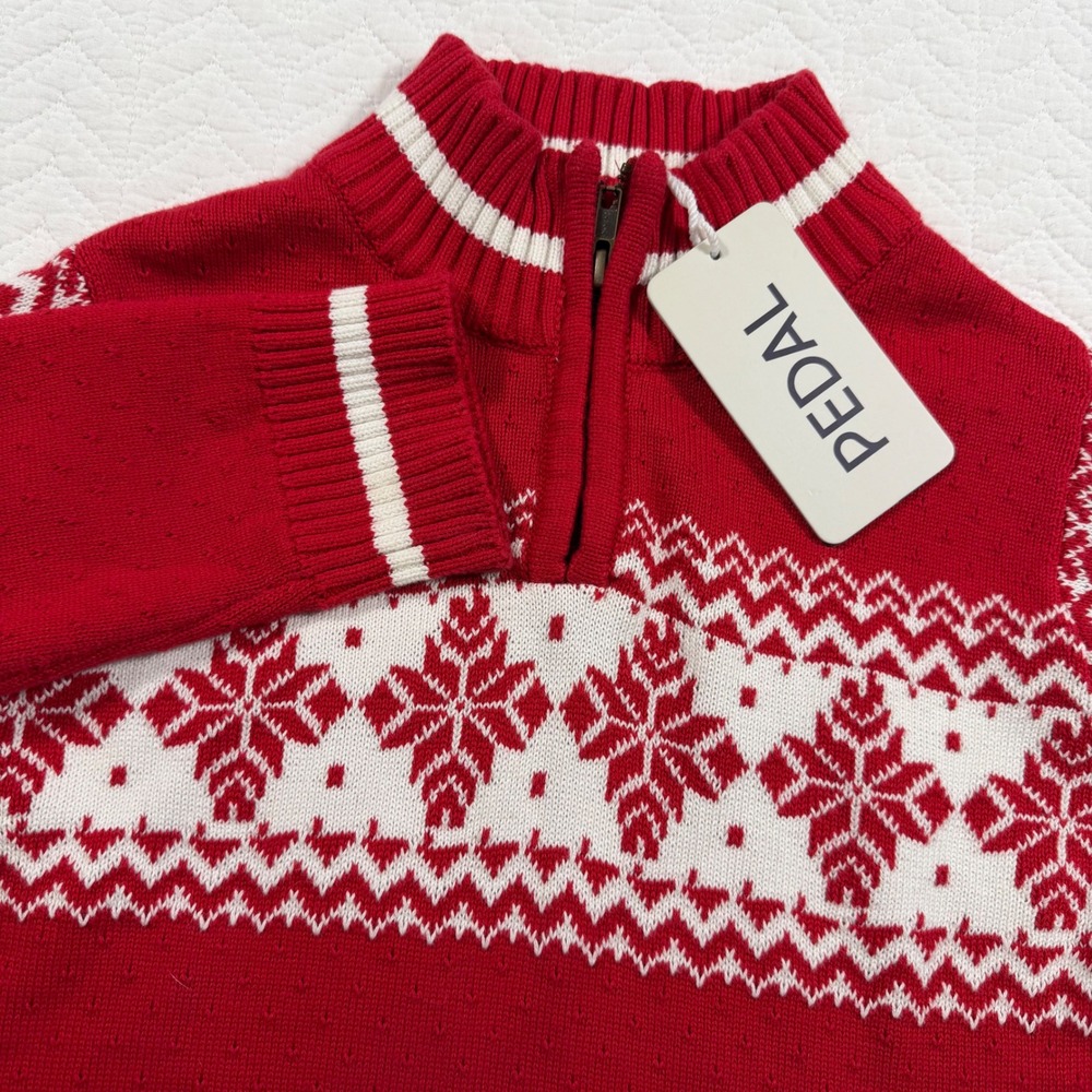 PEDAL Kids Red Alpine‎ Snow Flake 1/4 Zip Christmas Sweater Cotton Sz 8 NWT
